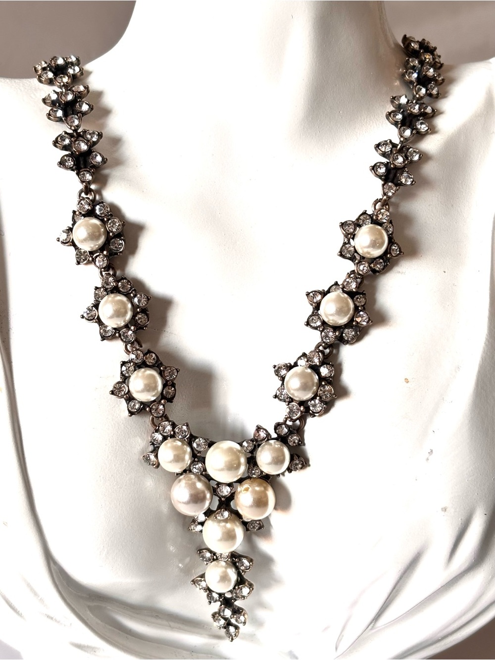 Zara Necklace Brass Tone Crystal Faux Pearl